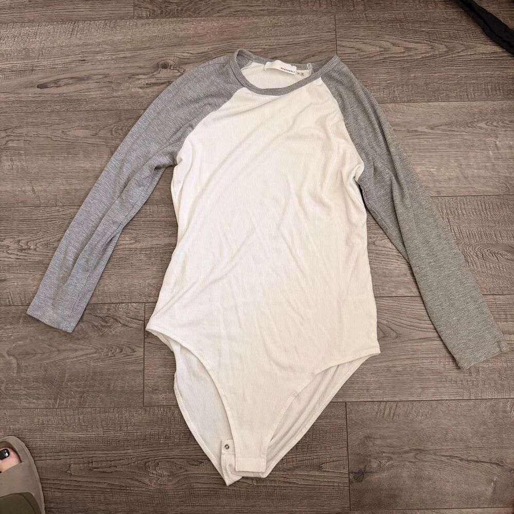 Women's White and Grey Bodysuit